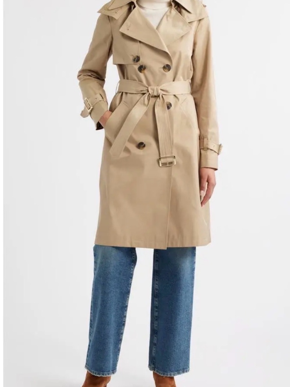 Michael Kors Light Beige Double-Breasted Trench Coat